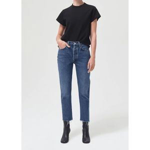Agolde Dark Wash Blue Denim Riley High Rise Straight Crop Jeans Women's Size 31